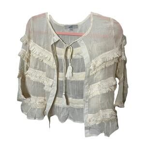 Adrift Fifi Jacket Soloni Palace white fringe tie front tassels small NWT